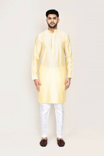 Joban Fashion Cream Colored Art Silk Fabric Kurta With Straight Fit Pant