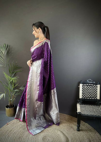 Joban Fashion Purple Small Butti Banarasi Silk Sarees