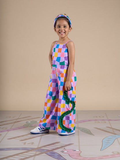 Snakes and Ladders Girls Multi Color Rotary Print Jumpsuit from Siblings Collection