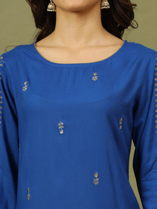 Sangria Women Ethnic Motifs Embroidered Festive Straight Kurta