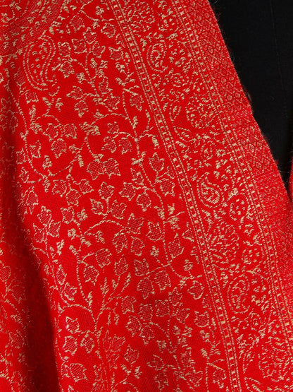 Weaving Mystery Handloom Pashmina Shawl-Kaani Zari - Red