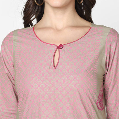 Cheera Hand Block Print Pink Colour Straight Kurta With Palazzo (MAAI-077K)