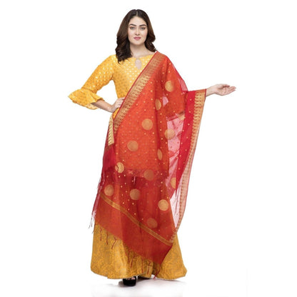A R Silk Women's Vanarsi Silk Zari Embroidery Red Fancy Dupatta