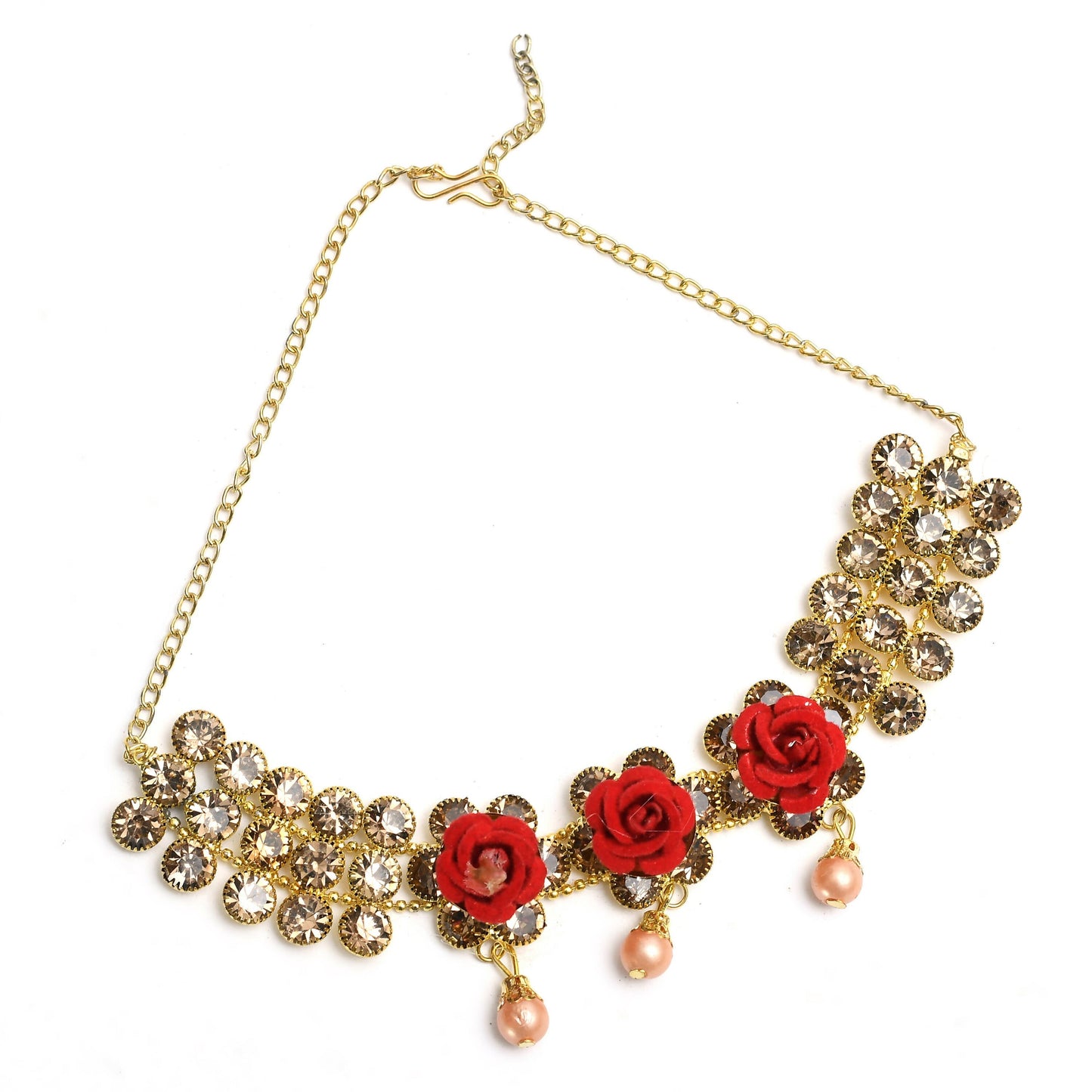 Mominos Fashion Johar Kamal Gold-Polished Brass Finish Stone/Pearls Choker For Women (Golden)
