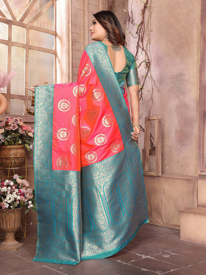 Joban Fashion Pink Banarasi Soft Silk Woven Saree