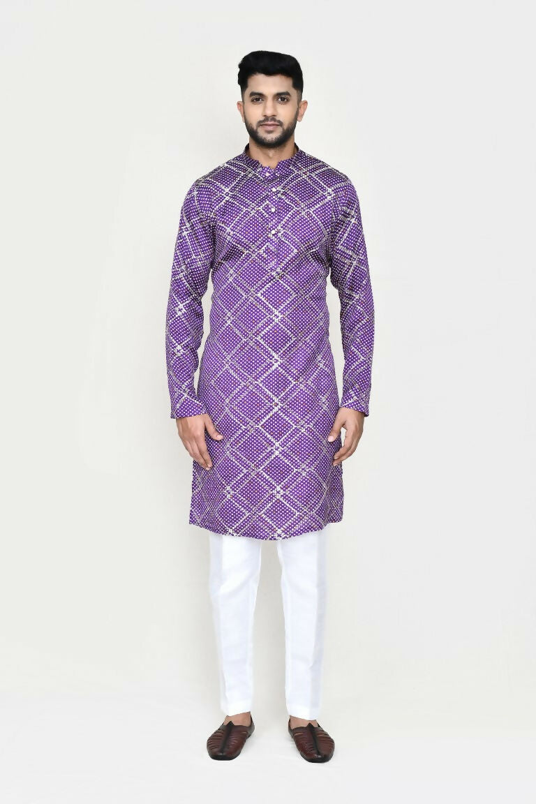 Joban Fashion Purple Colored Silk With Sequence Work Fabric Kurta With Straight Fit Pant