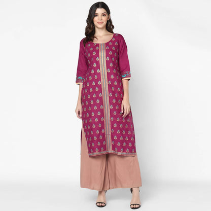 Cheera Hand Block Print Purple Straight Kurta (MAAI-049K)