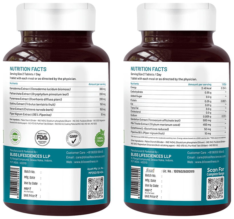 Bliss Welness Combo Pack of Body kidney & Liver Detox Veg Tablet