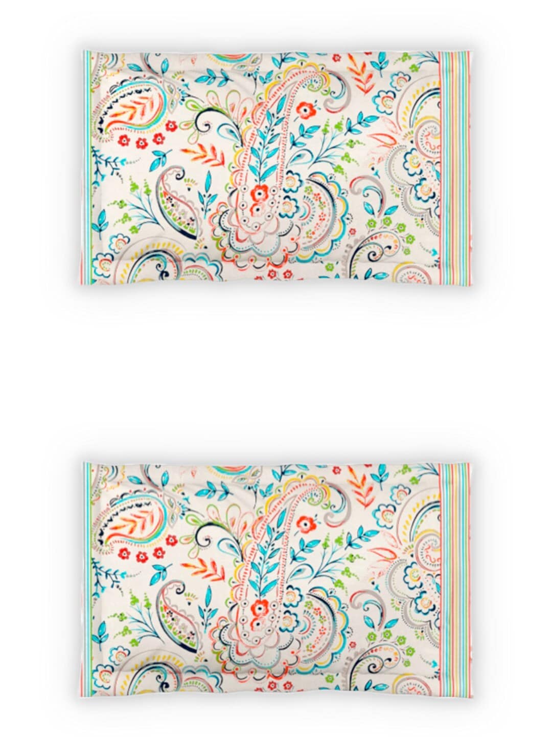 DDecor White & Turquoise Blue Motifs 140 TC Cotton Queen Bedsheet with 2 Pillow Covers