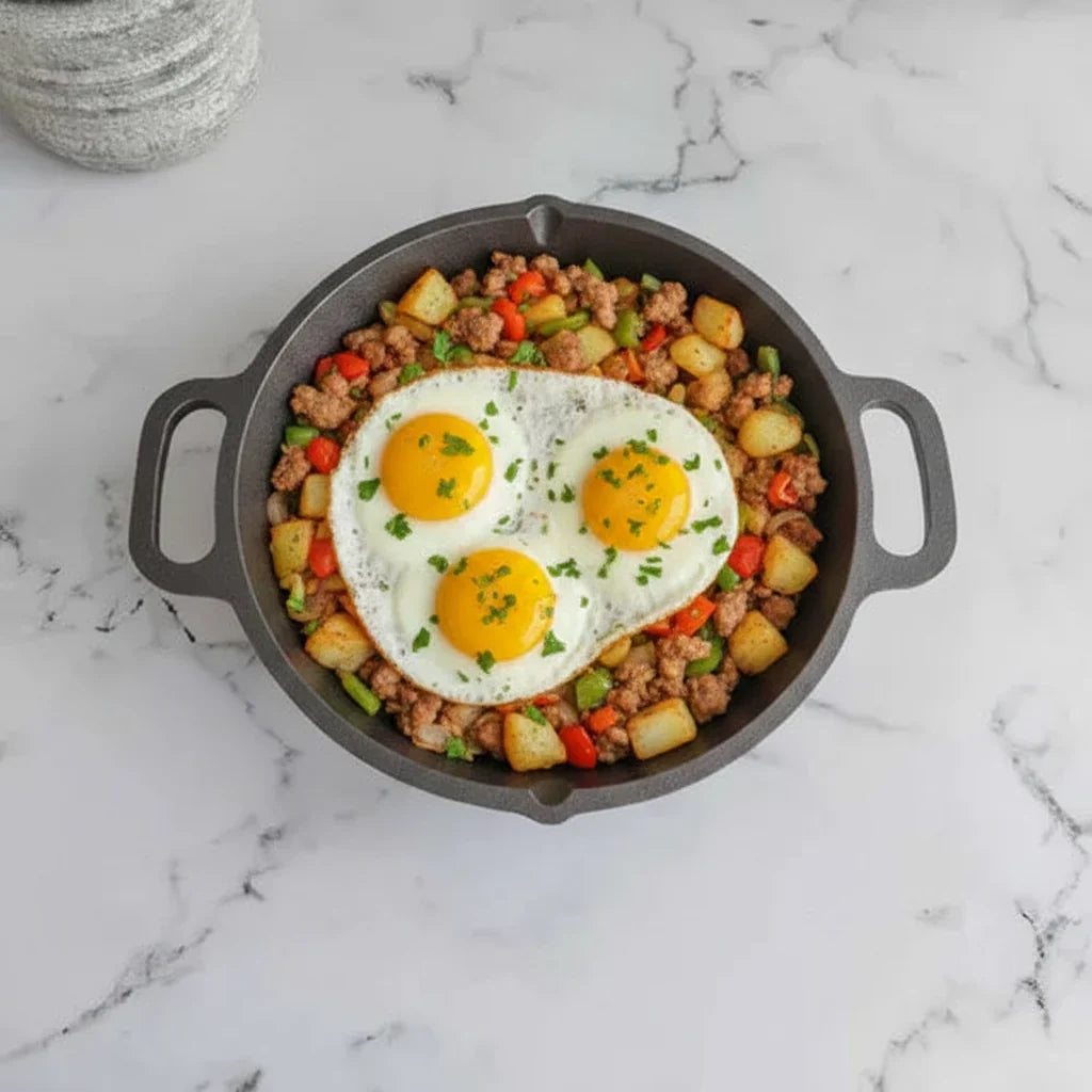 Zishta Cast Iron Loop Round Skillet Dual Handle Induction Friendly