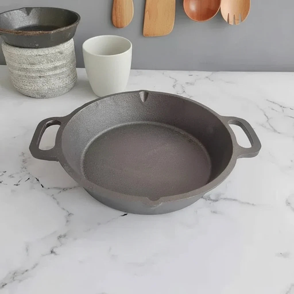 Zishta Cast Iron Loop Round Skillet Dual Handle Induction Friendly