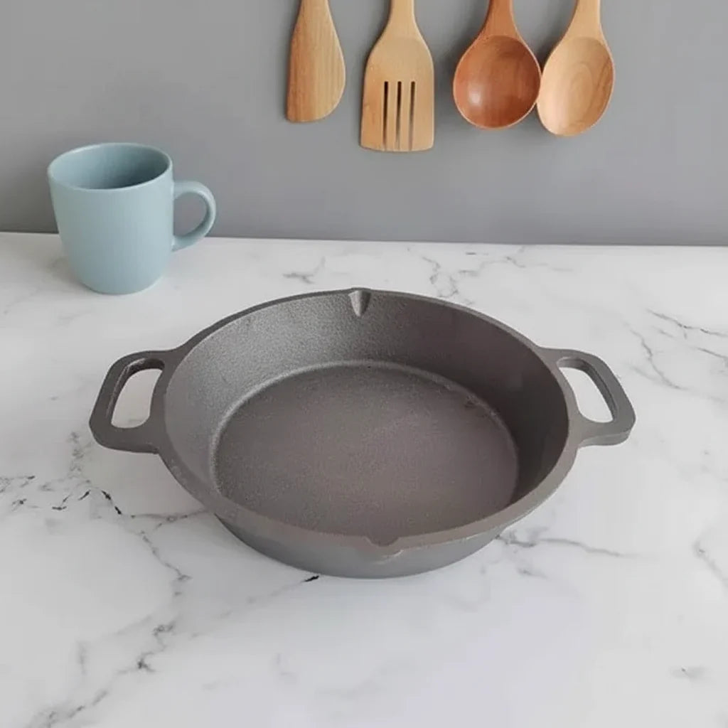 Zishta Cast Iron Loop Round Skillet Dual Handle Induction Friendly