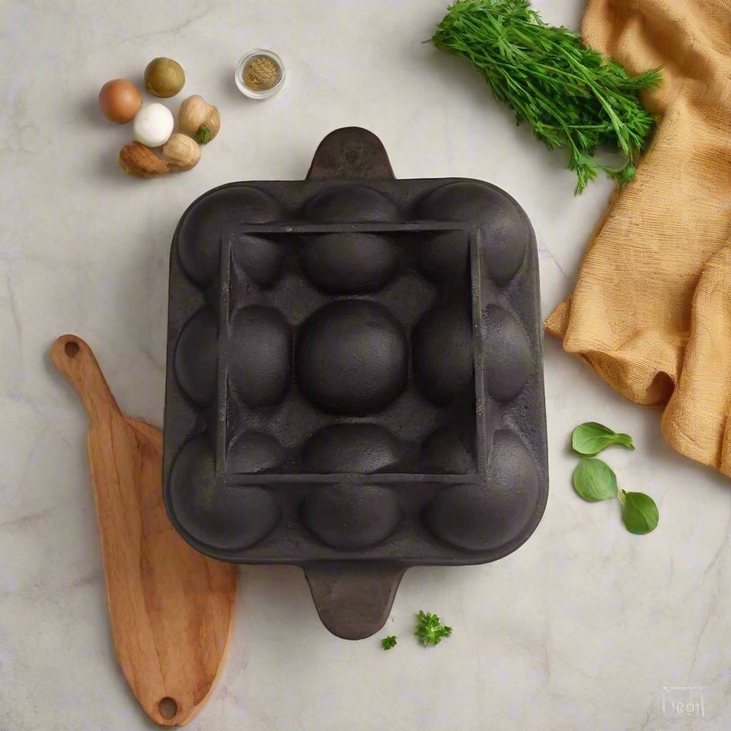 Zishta Cast Iron Square Paniyaram Pan 9 Pits Induction Friendly