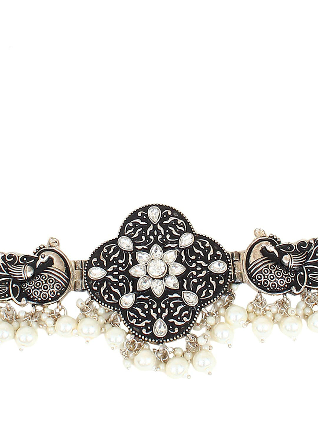 Cardinal Silver-Toned Black Colored Oxidized Choker Jewellery Set