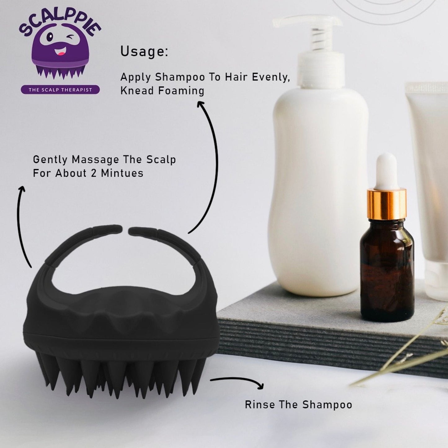 Scalppie Silicon Hair Scalp Massager & Shampoo Brush Scrub For Hair Growth & Anti Dandruff - Black