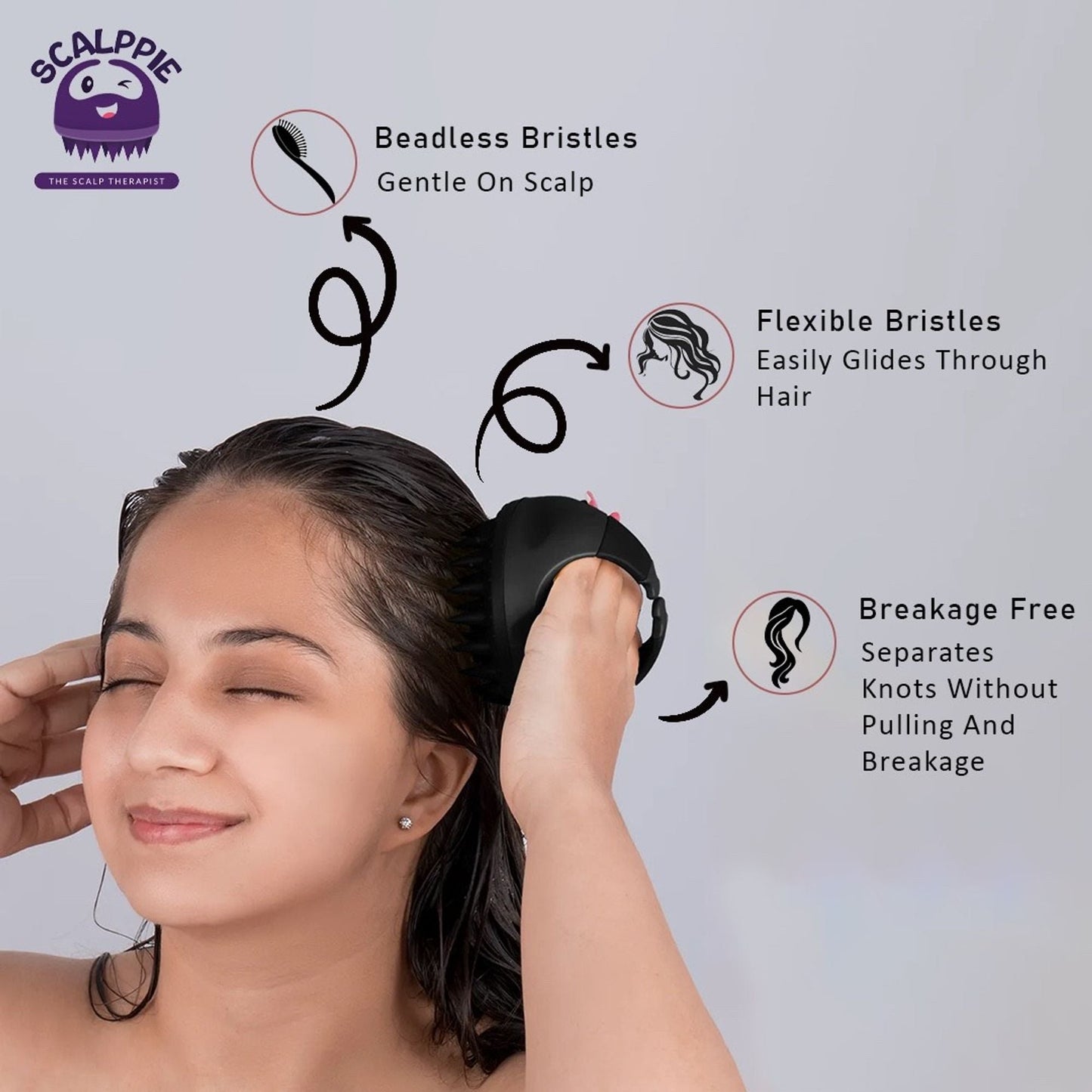 Scalppie Silicon Hair Scalp Massager & Shampoo Brush Scrub For Hair Growth & Anti Dandruff - Black