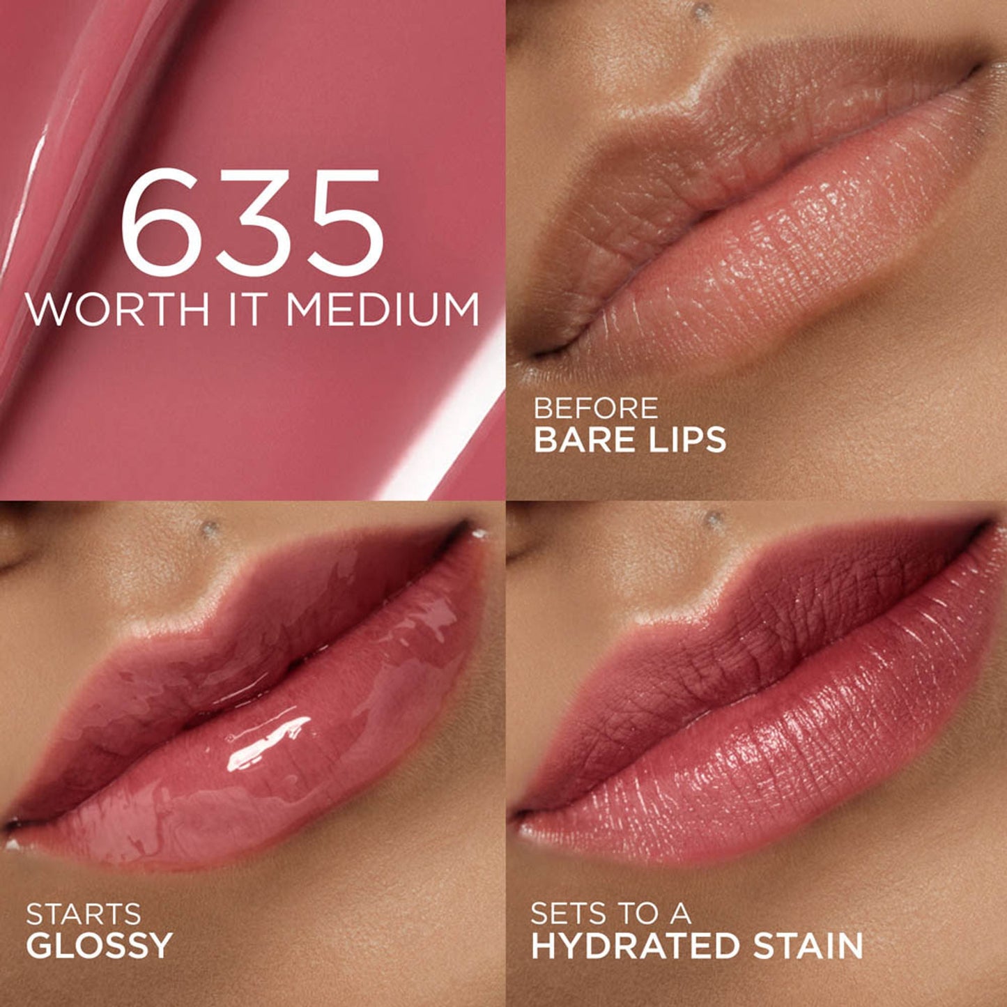 L'Oreal Paris Hyaluron Tint Lip Stain Serum Weightless Color - 635 Worth It Medium