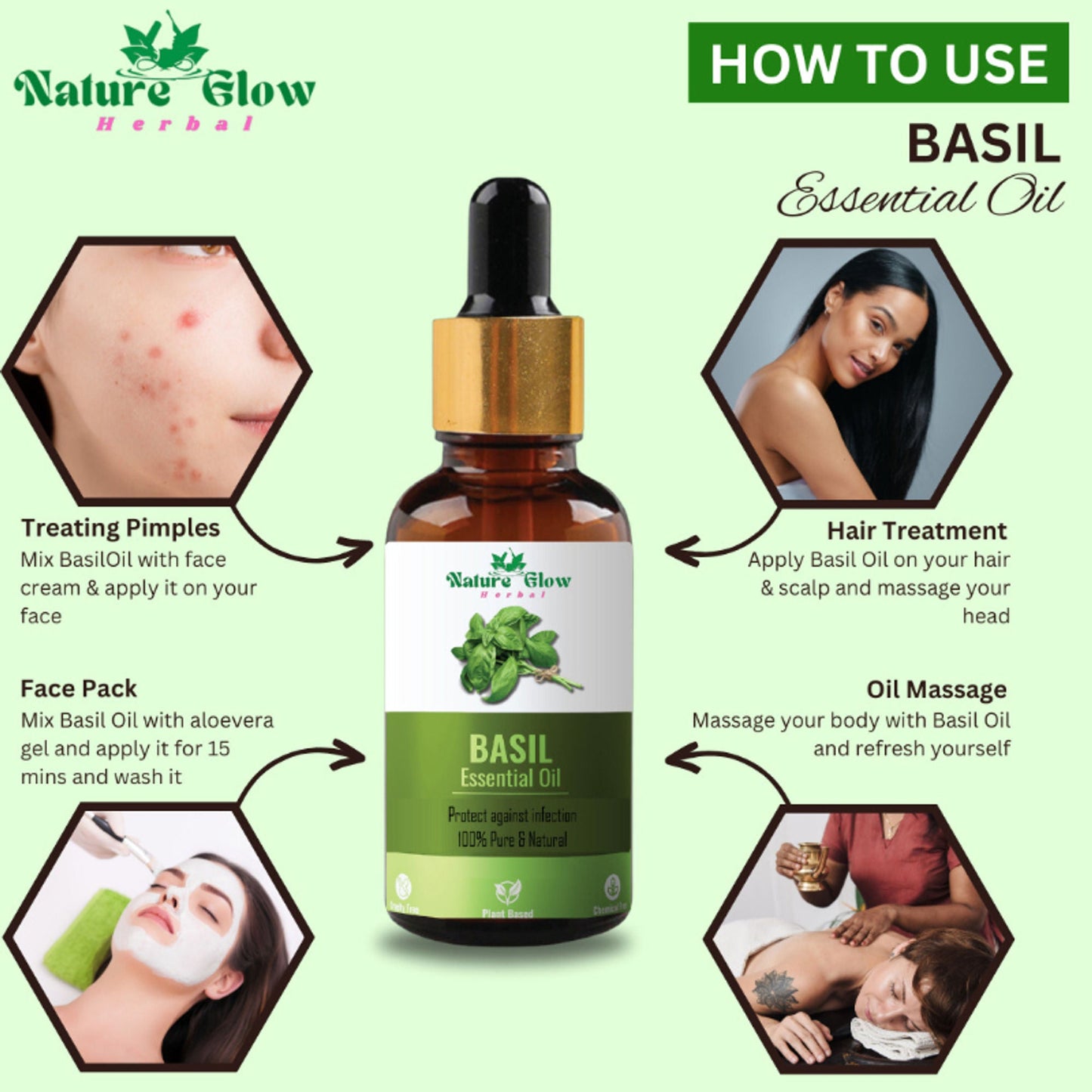 Nature Glow Herbal Kumkumadi & Basil Essential Oil Combo