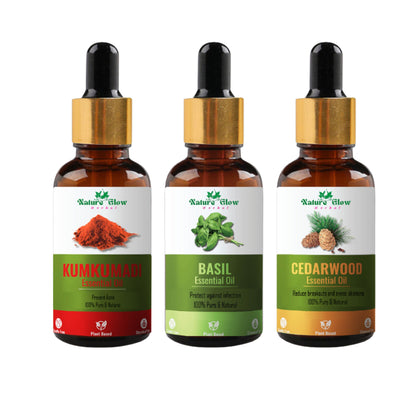 Nature Glow Herbal Kumkumadi & Basil & Cedarwood Essential Oil Combo