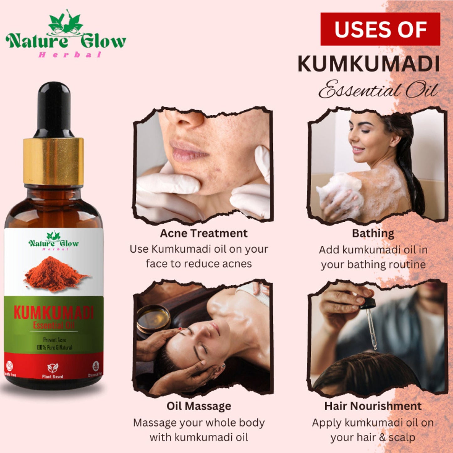 Nature Glow Herbal Tea Tree & Kumkumadi & Peppermint Esssential Oil Combo