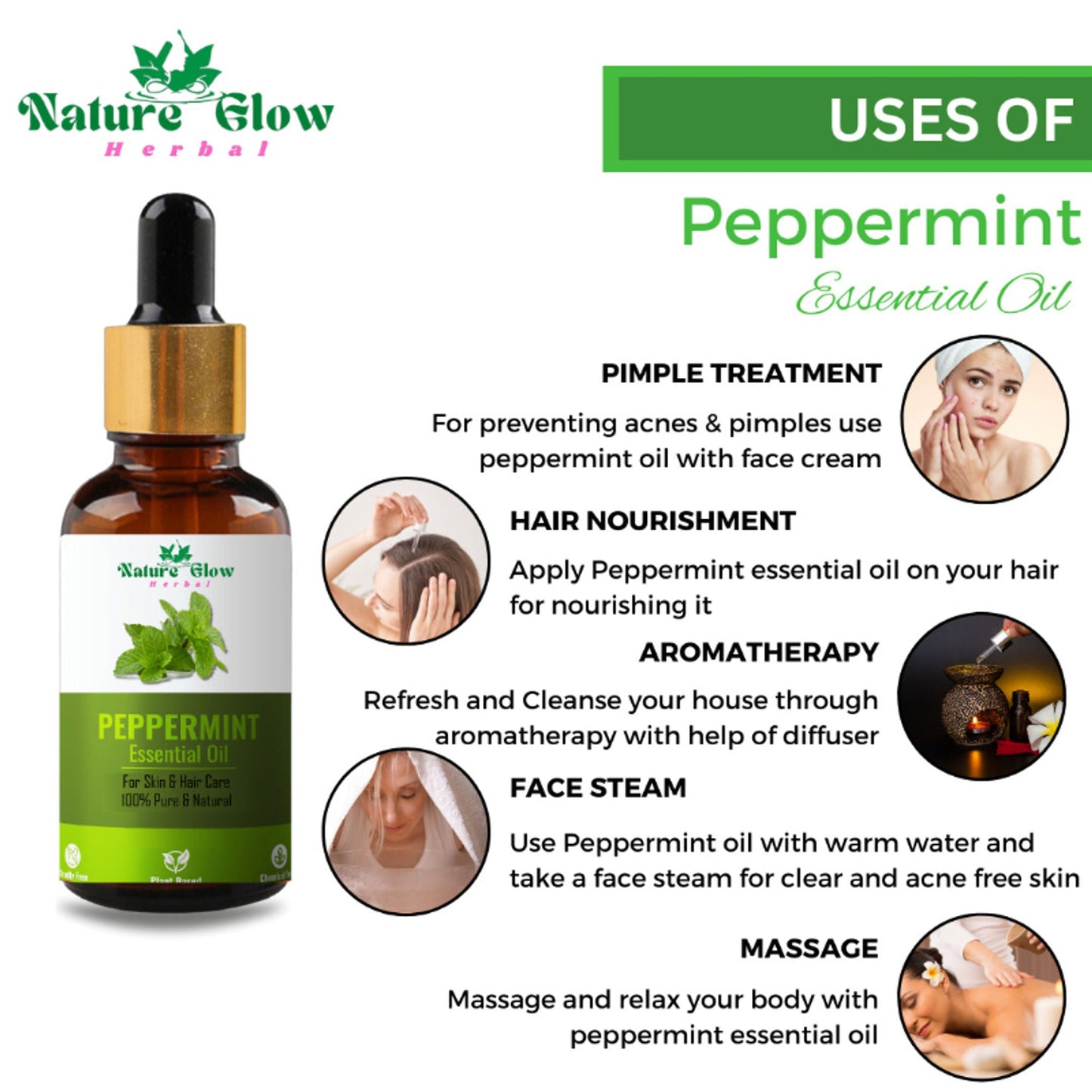 Nature Glow Herbal Tea Tree & Kumkumadi & Peppermint Esssential Oil Combo