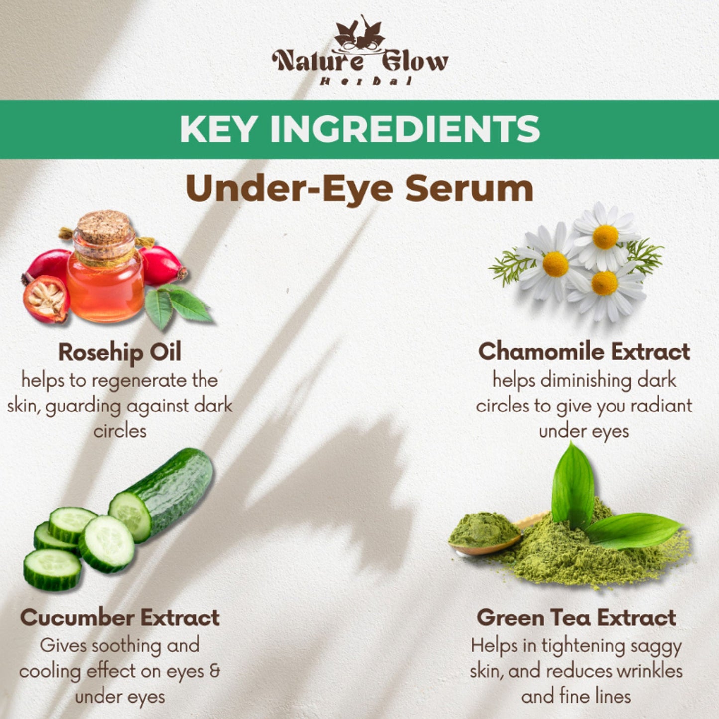 Nature Glow Herbal Under Eye Serum & Green Tea Roll On Combo