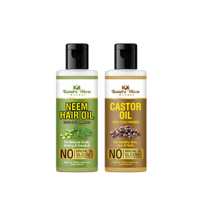 Nature Glow Herbal Neem & Castor Hair Oil Combo