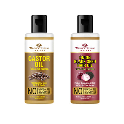 Nature Glow Herbal Castor & Onion With Black Seed Hair Oil Combo
