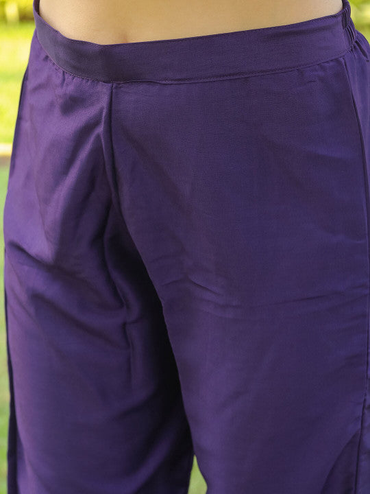Tikhi Imli Purple Embroidered Regular Straight Kurta with Trousers & Dupatta