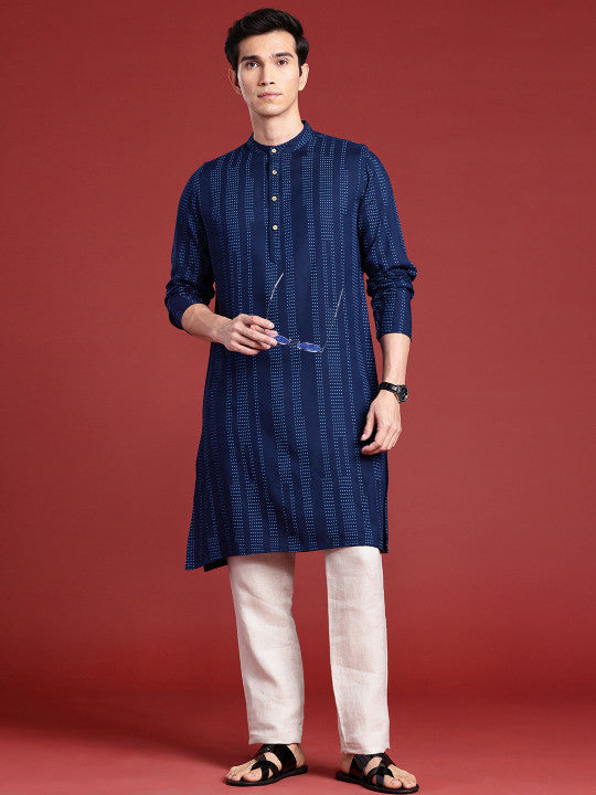 Anouk Men Polka Dot Printed Pure Cotton Kurta