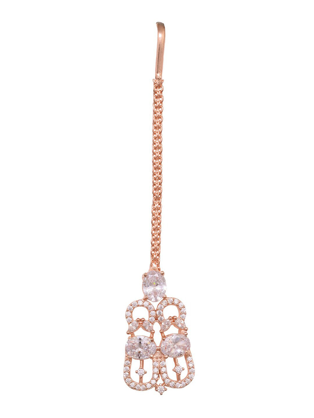 Saraf RS Jewellery Rose Gold-Polished White AD Studded Jewellery Set With Maang Tika