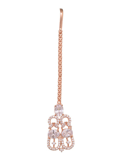 Saraf RS Jewellery Rose Gold-Polished White AD Studded Jewellery Set With Maang Tika
