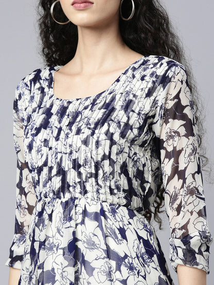 Souchii Floral Printed Chiffon Empire Midi Dress