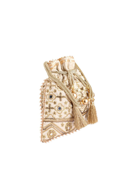 Masq Beige Embellished Embroidered Potli Clutch