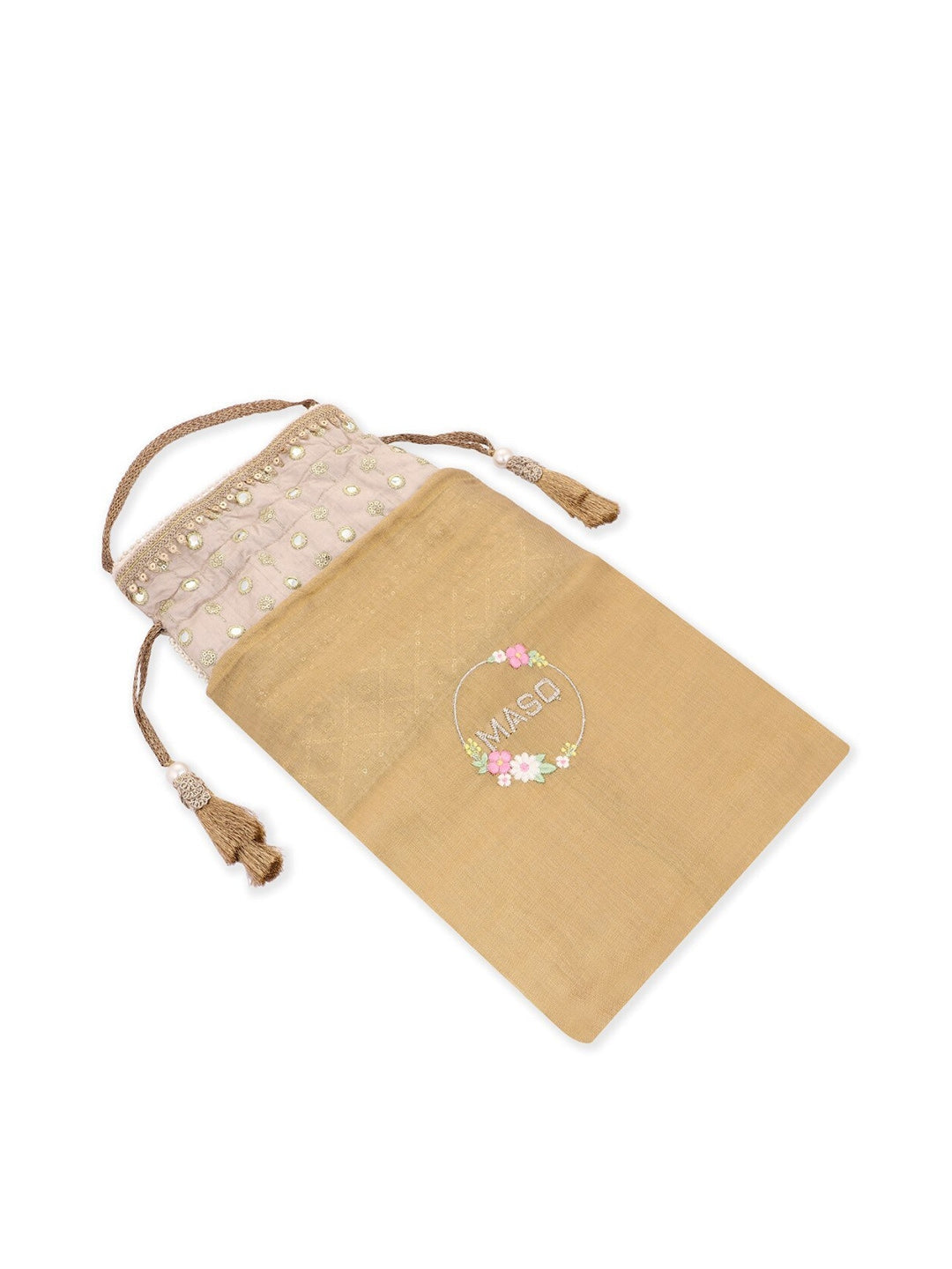 Masq Grey & White Embellished Potli Clutch