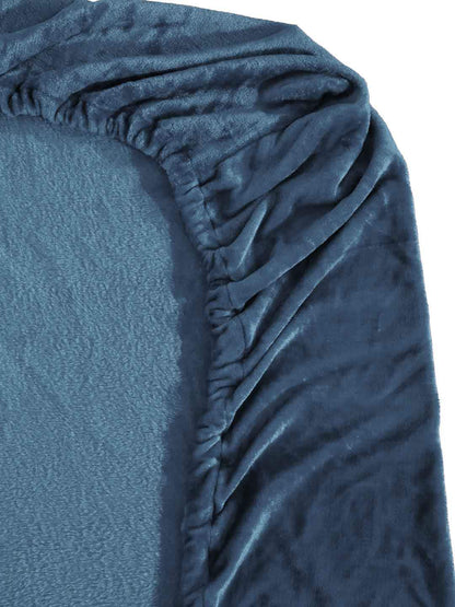 KLOTTHE Turquoise Blue 300 TC Woolen Fitted King Bedsheet With 2 Pillow Covers
