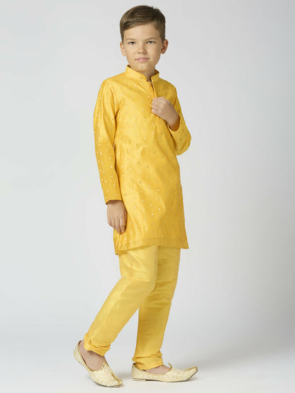 Joban Fashion Kids Island Full Sleeves Chanderi Kurta, Pyjama Set with Traditional Butta Work - Yellow