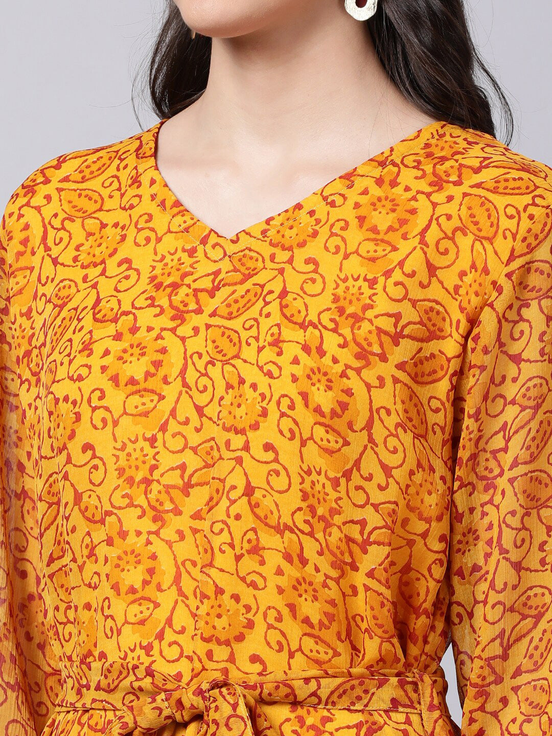 Souchii Yellow Floral Layered Chiffon Maxi Dress