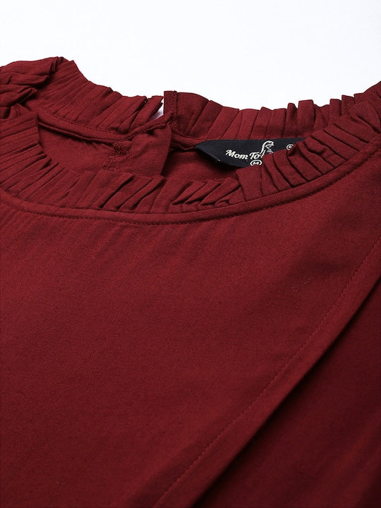 MomToBe Women Maroon Solid Maternity Nursing Maxi Dress
