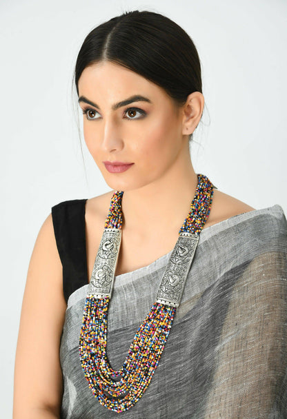 Mominos Fashion Johar Kamal Oxidised Multi Beads Long Statement Necklace For Women
