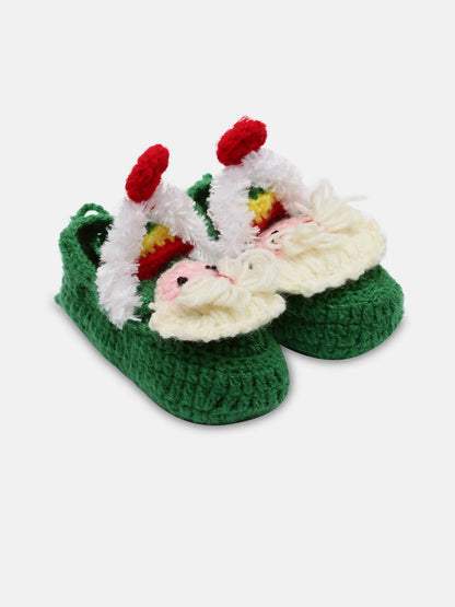 Chutput Kids Woollen Hand Knitted Cartoon Detailed Booties - Green
