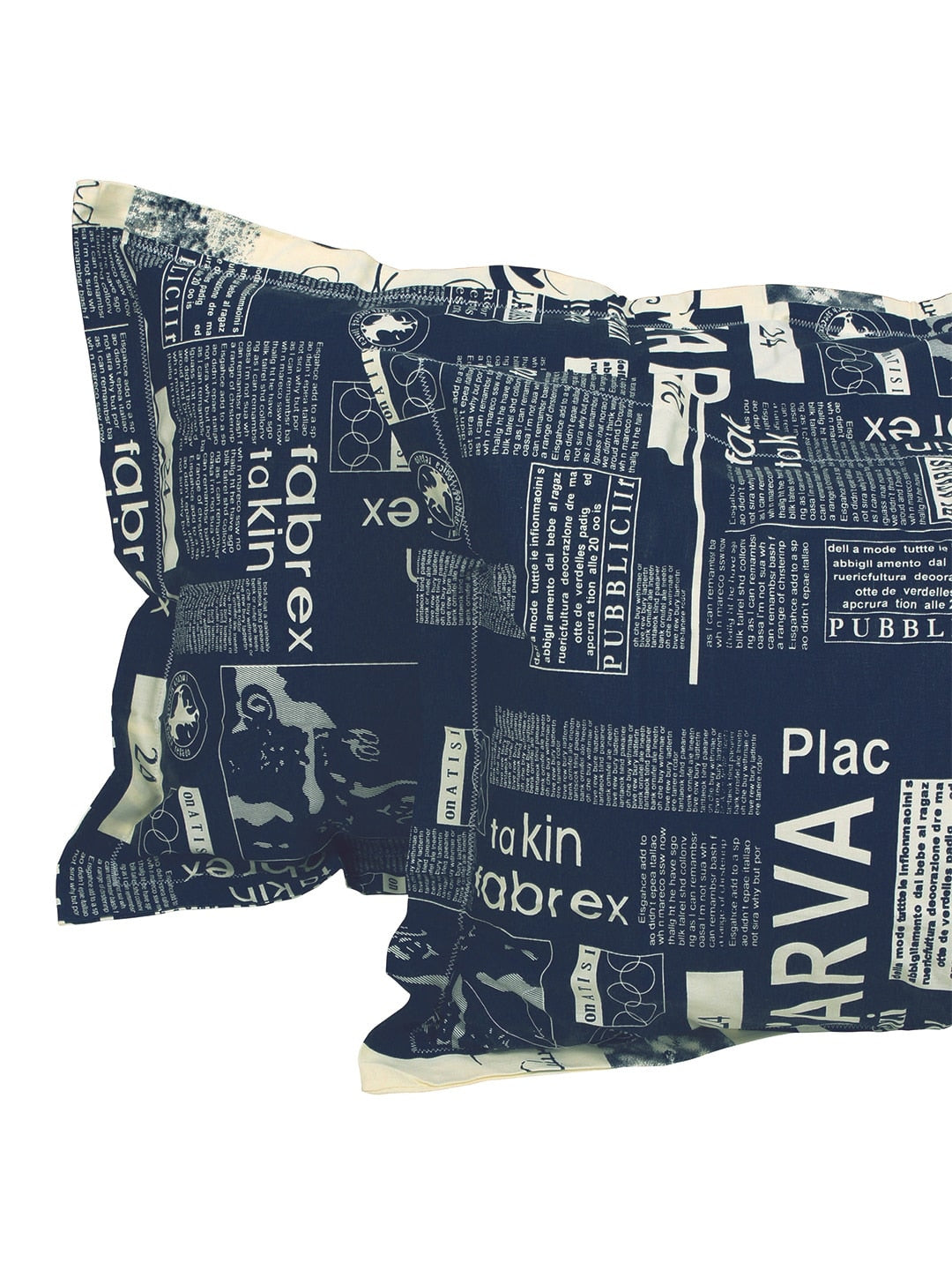 Story@home Blue & Off White Conversational King Bedsheet with 2 Pillow Covers