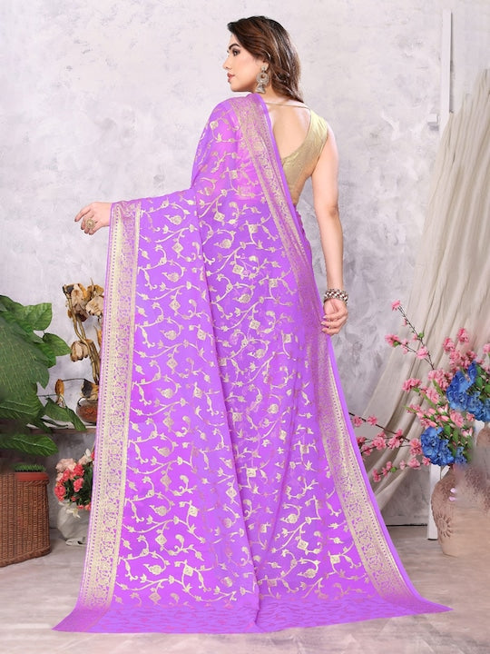 Fabmora Ethnic Motifs Printed Poly Georgette Saree