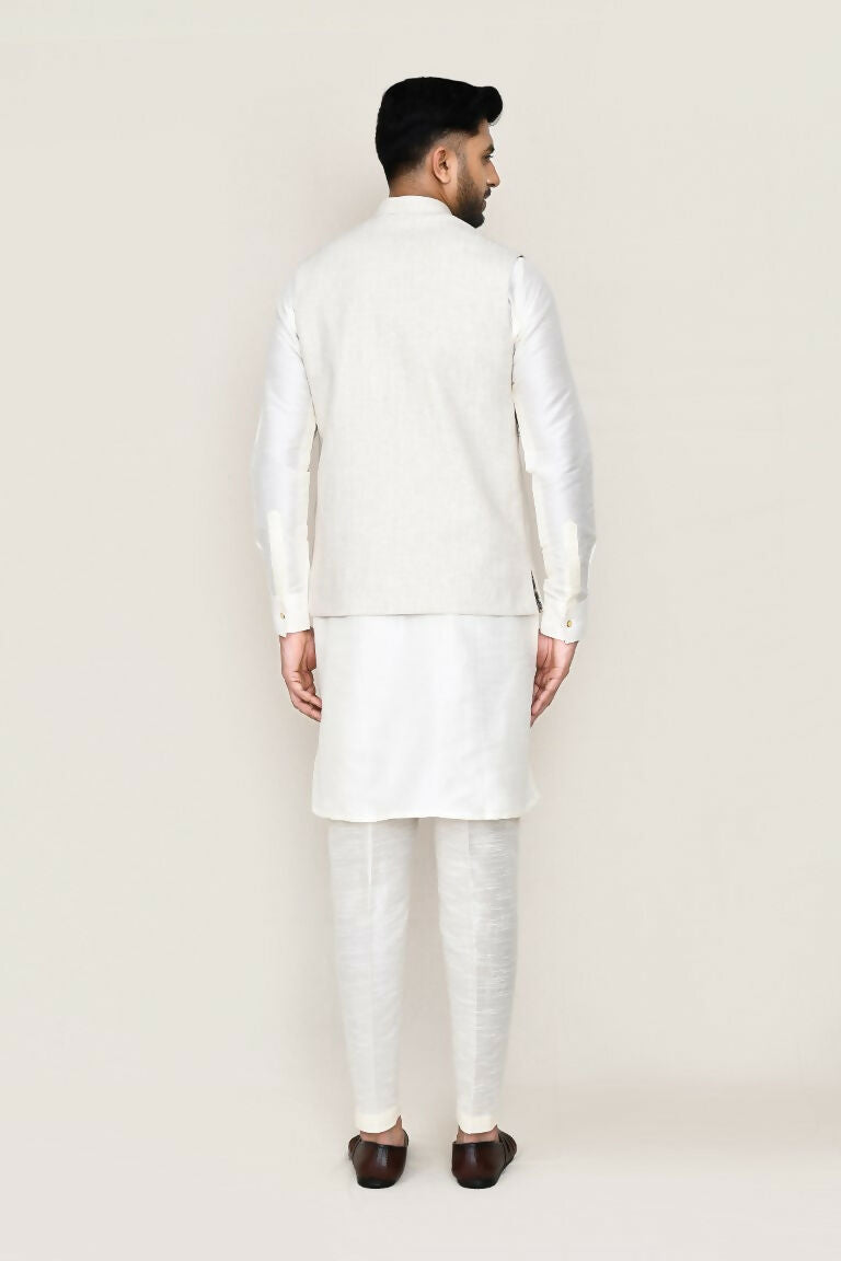 Joban Fashion White Colored Art Silk Fabric Kurta, Jacket With Straight Fit Pant