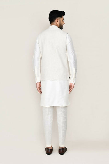 Joban Fashion White Colored Art Silk Fabric Kurta, Jacket With Straight Fit Pant
