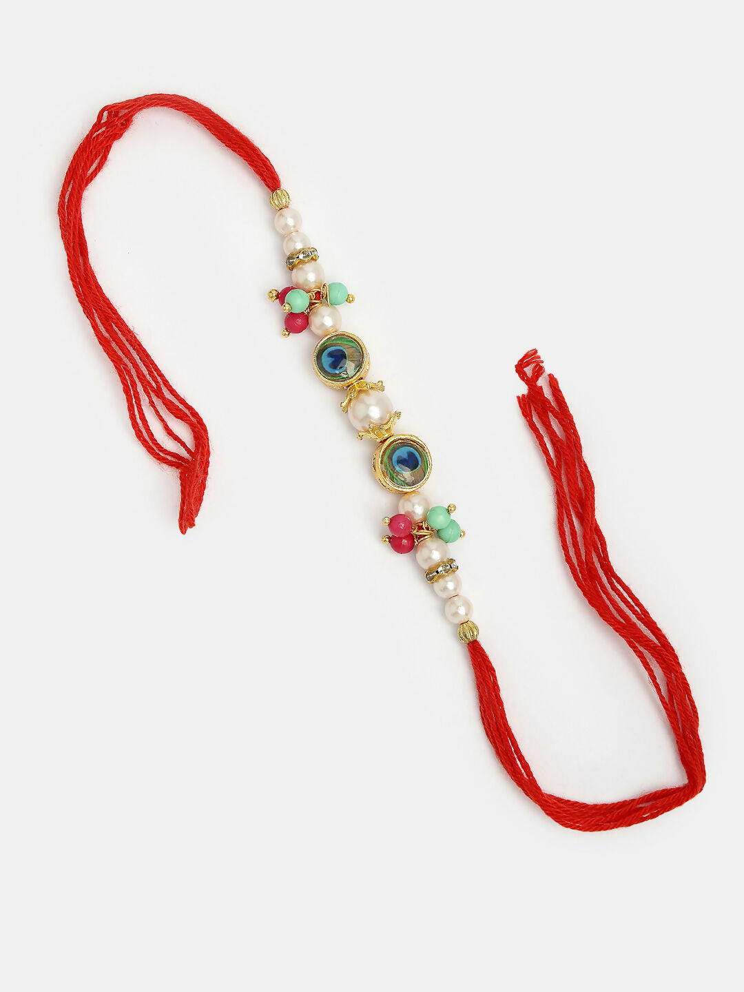 NVR Women & Men Set of 2 Multicolor Artificial Beads Bhaiya Bhabhi Rakhi With Roli Chawal