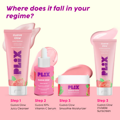 PLIX The Plant Fix Guava Glow Regime With Cleanser With 10% Vitamin C Serum & Invisible Sunscreen