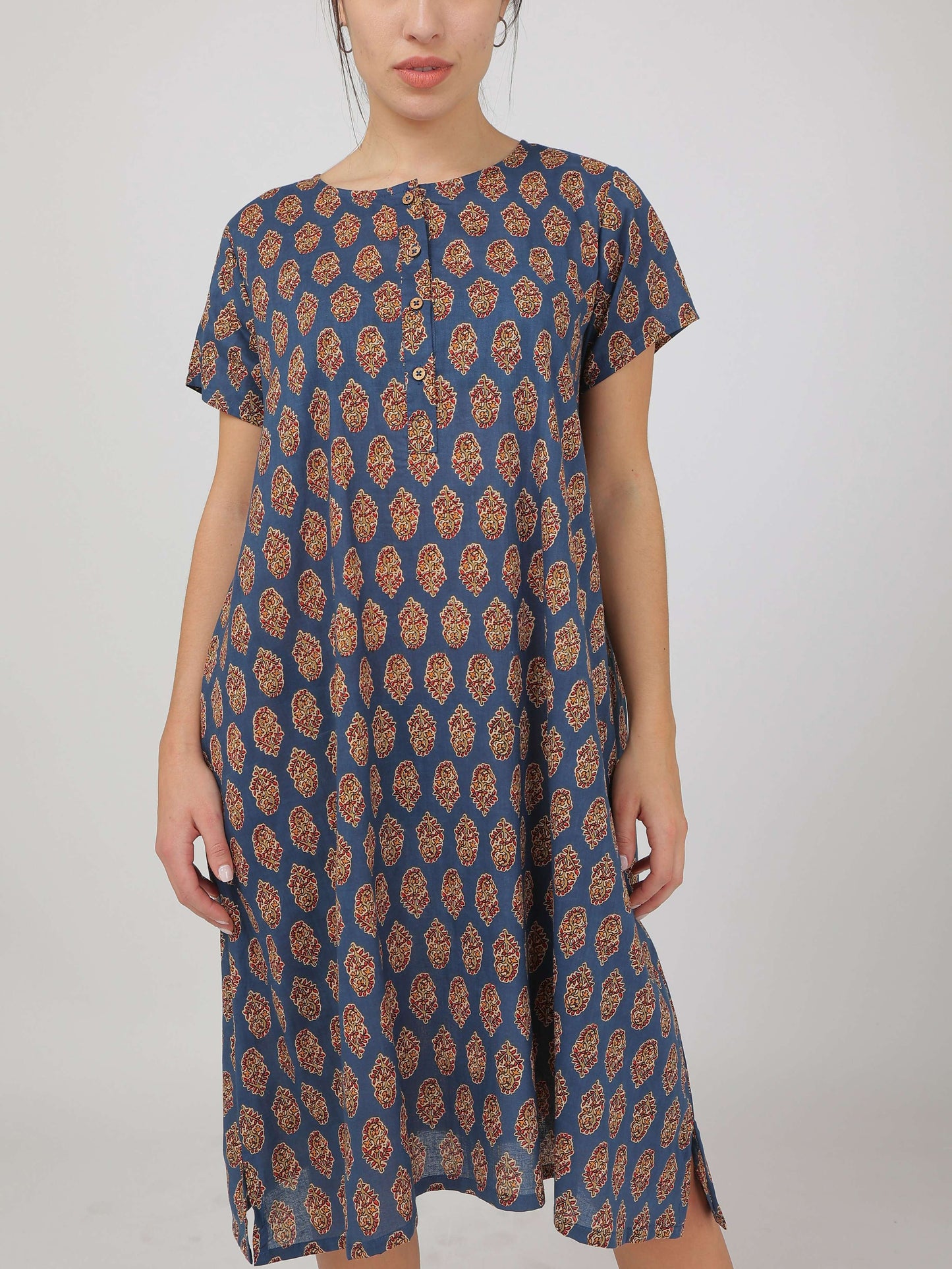 Breathables Women Cotton Printed Loungewear Nightie Blue I Night Wear | Nighty | Jaipuri Print