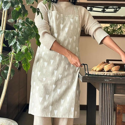Oak & Lily 100% Cotton Kitchen Apron-Beige and Ivory