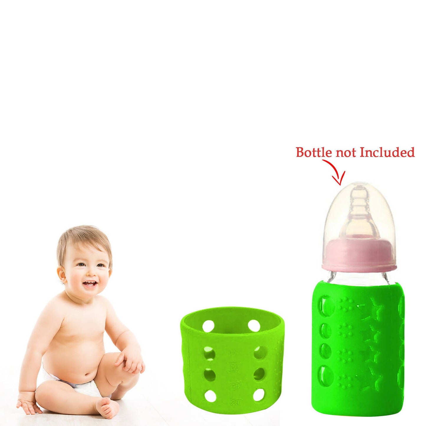 Safe-O-Kid Silicone Baby Feeding Bottle Cover Cum Sleeve for Insulated Protection 60mL- Green